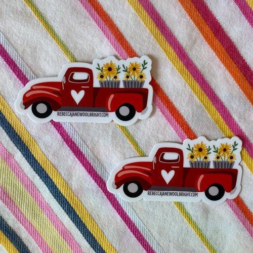Poppin' Red Truck Vinyl Sticker - Rebecca Jane Woolbright - - Stickers
