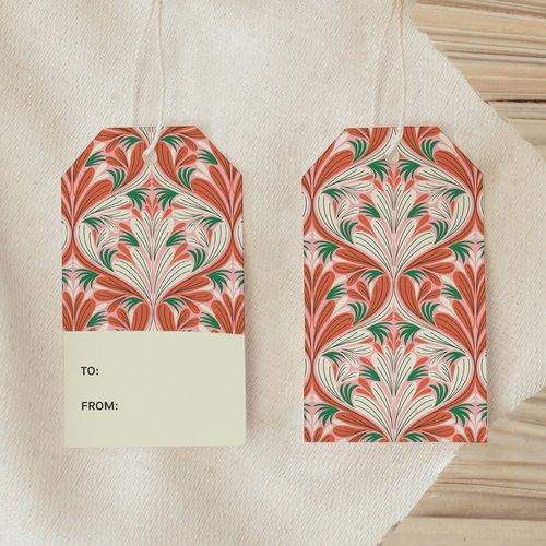 Front and back view of Pretty In Pink Gift Tag showing pink botanical pattern and blank message side