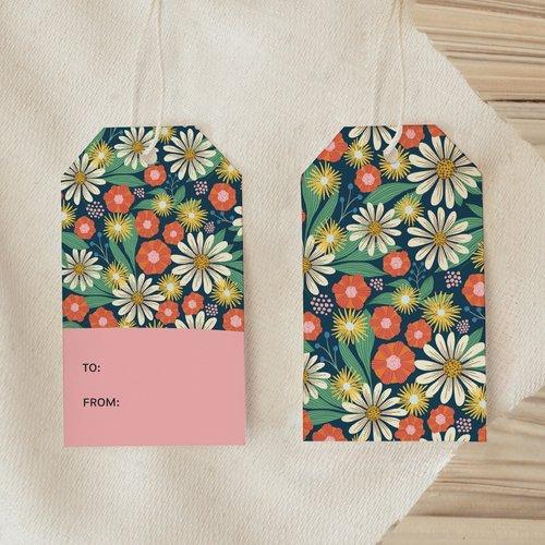 Front and back view of Summer Bounty Gift Tag showing bright floral pattern and blank message side
