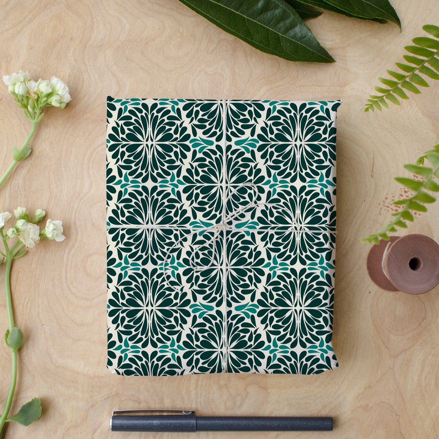 Teal Pinwheel Wrapping Paper