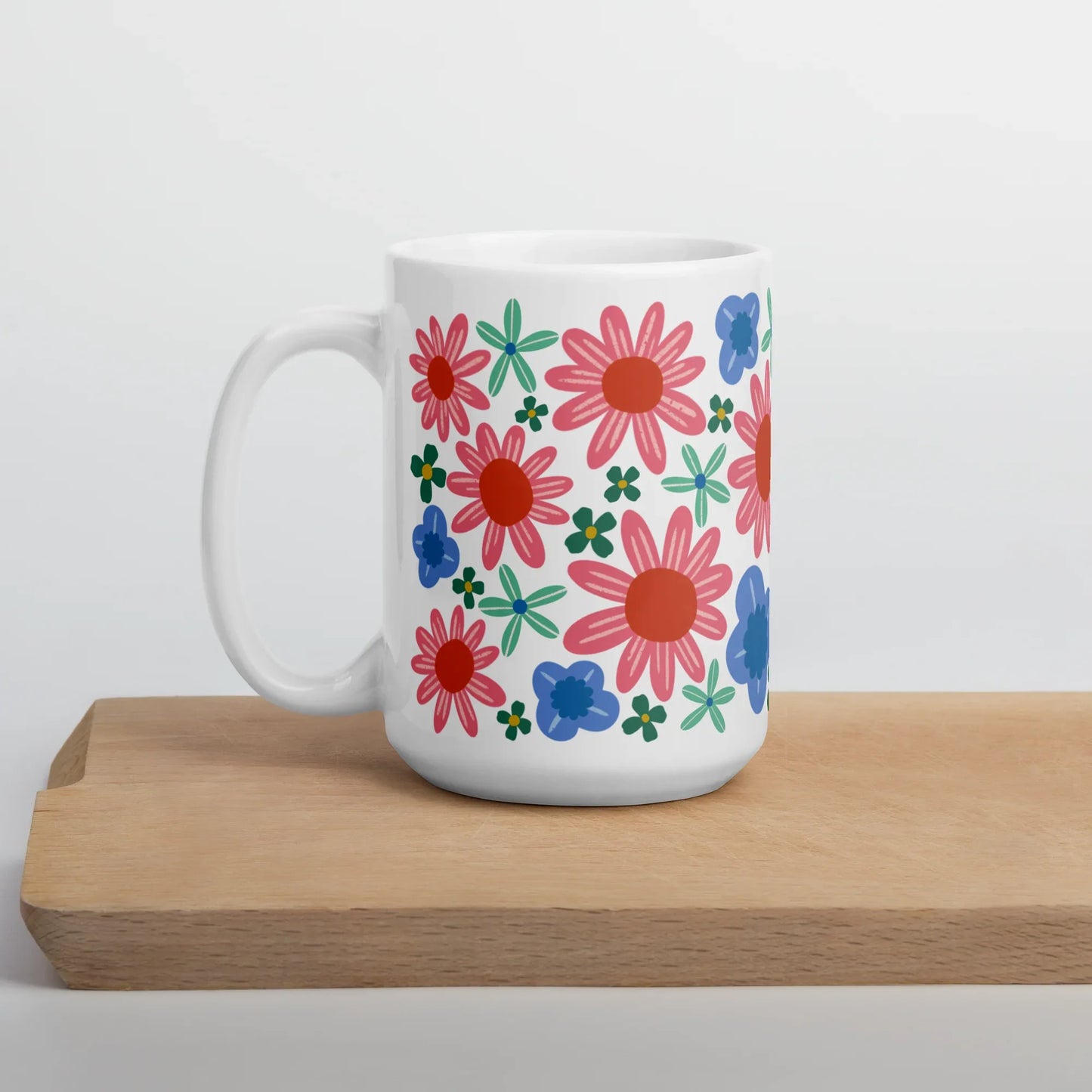 Pinch Me Pink Floral 15oz mug - Rebecca Jane Woolbright - - Mug