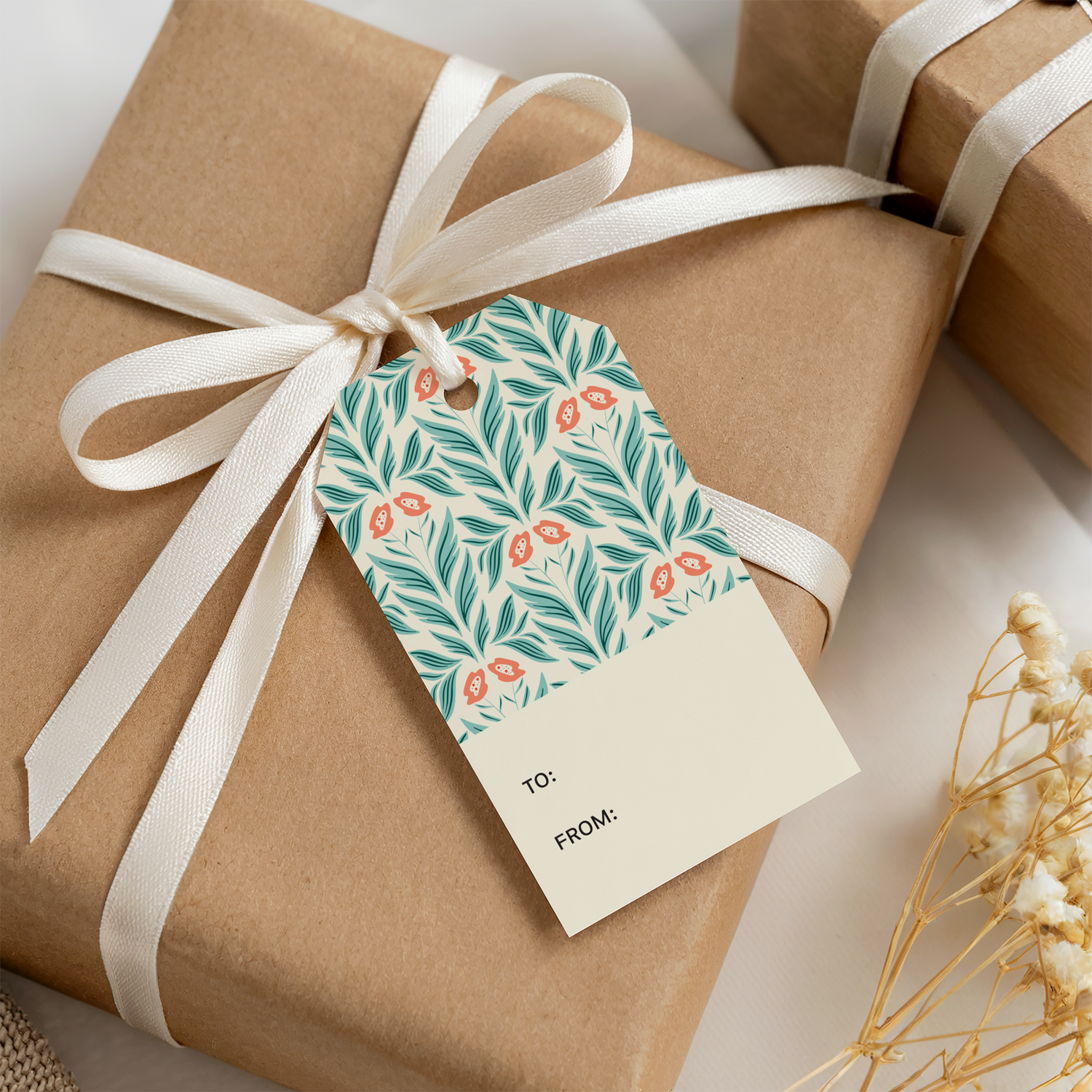 Adeline Gift Tag on a Wrapped Present