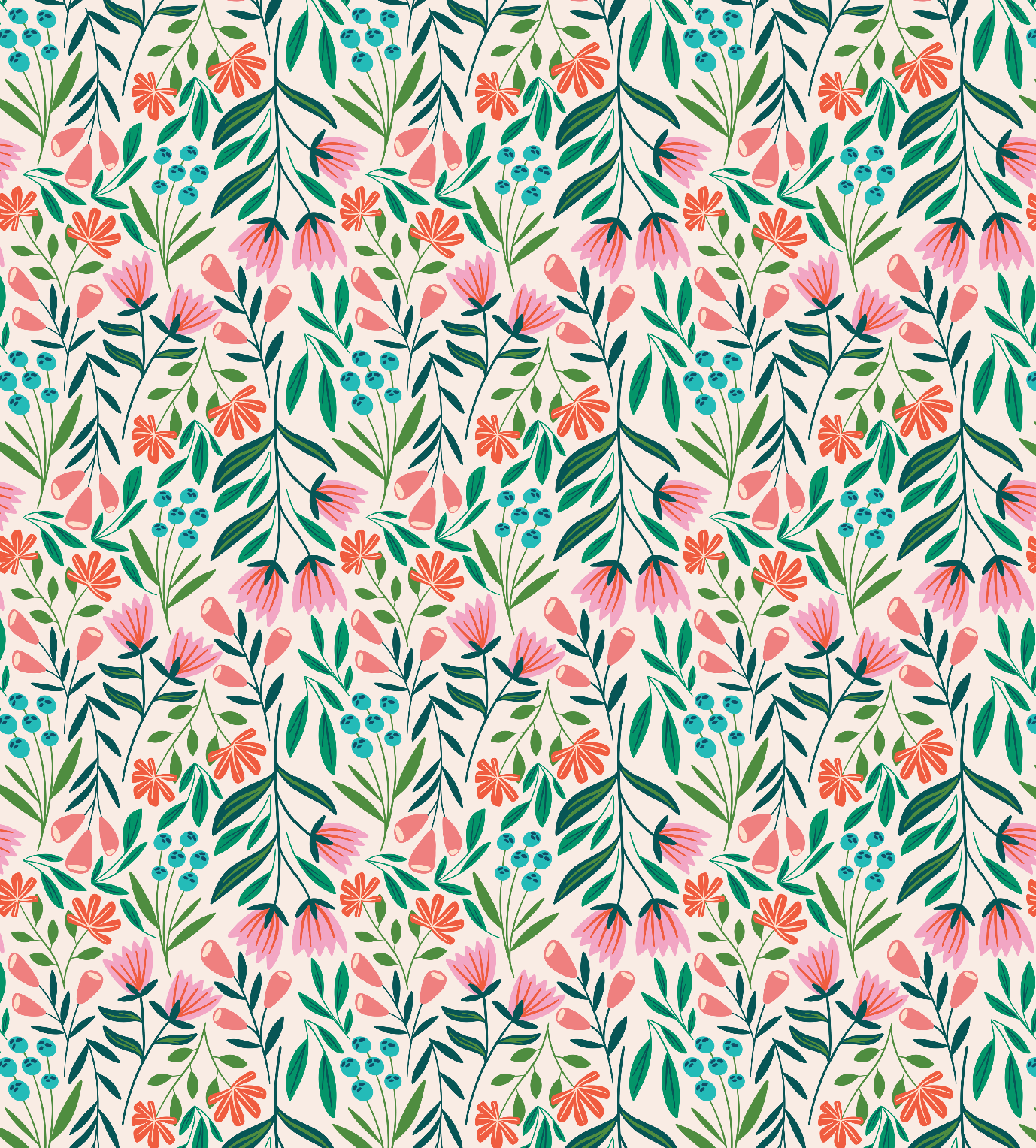 Colorful floral pattern designed by Rebecca Woolbright