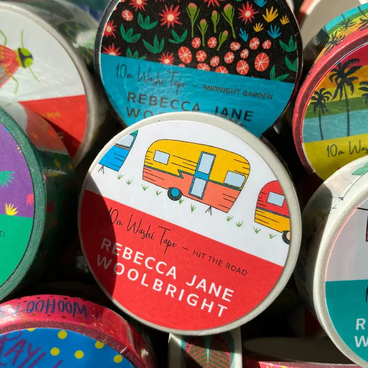 Colorful patterned washi tape by Rebecca Jane Woolbright for journaling and gift wrapping