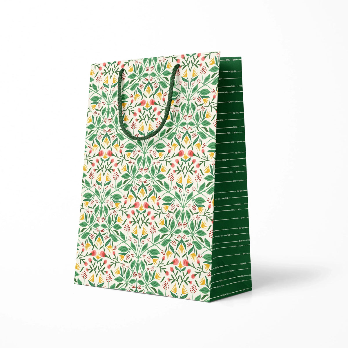 Camden Bloom paper gift bag by Rebecca Jane Woolbright with a soft blue and green floral pattern