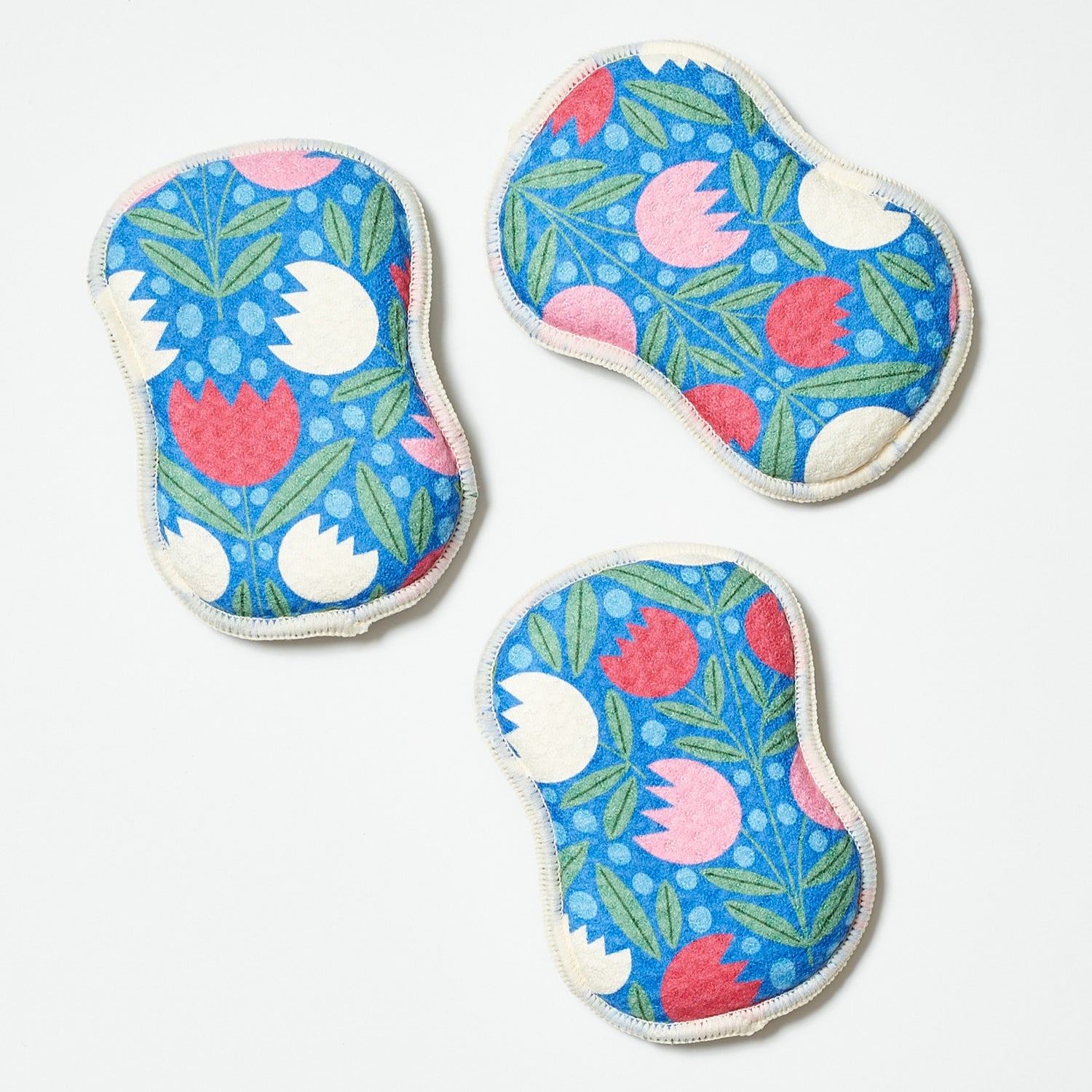 Spring Growth set of three reusable dish sponges by Rebecca Jane Woolbright with a folk floral print