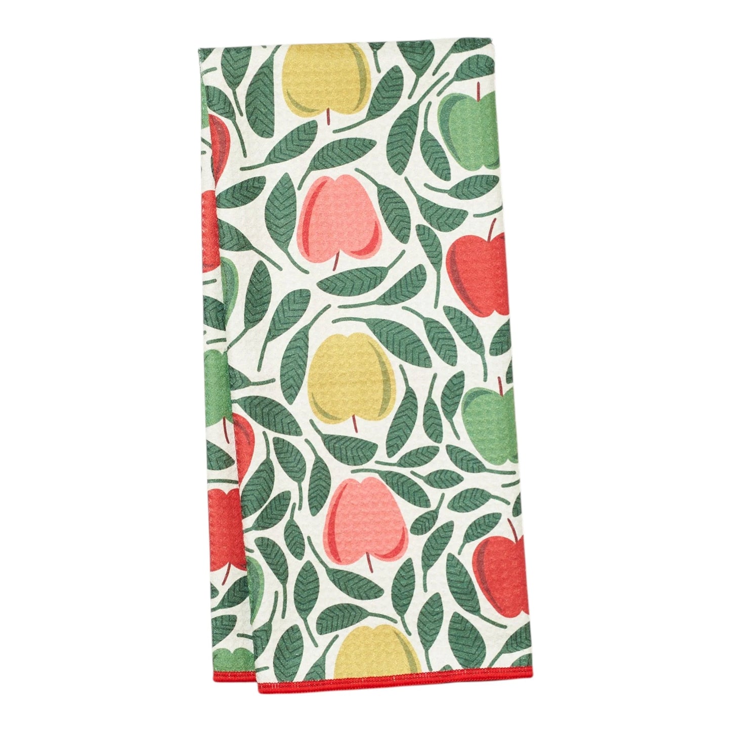 Tea towels with a colorful fruit pattern on a white background