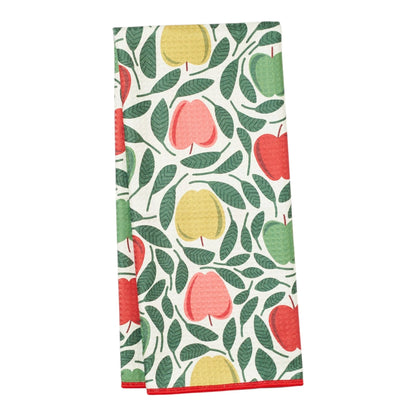Tea towels with a colorful fruit pattern on a white background