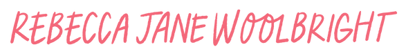 Handwritten name 'REBECCA JANE WOOLBRIGHT' in pink on a white background