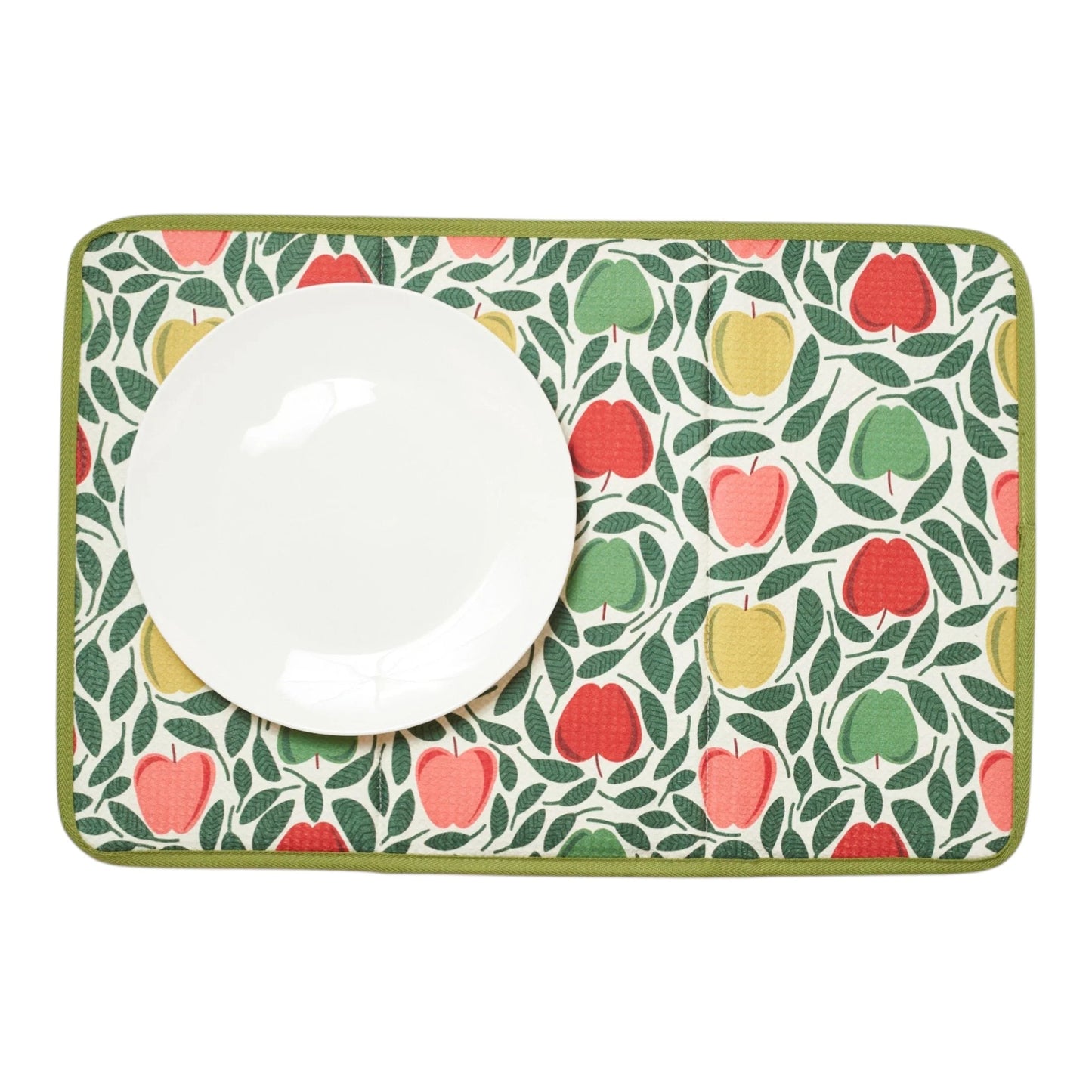 Drying mat with apple pattern on a white background